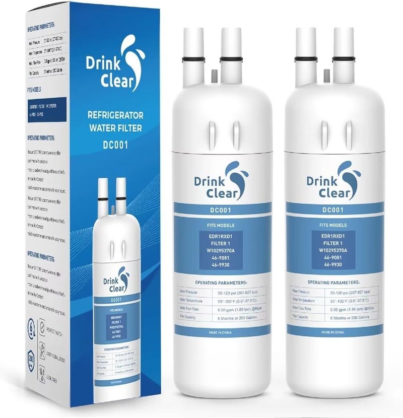 DRINKCLEAR Replacement for Whirlpool EDR1RXD1, P8RFWB2L, W10295370A, Compatible with Kenmore 9081, WHR1RXD1, P4RFKB2, 46-9081, 46-9930 Refrigerator Water, PACK of 2 - Image 1